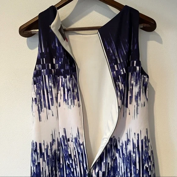 Vince Camuto Sleeveless Zip Closure Blue Abstract Print Career Dress - Picture 8 of 10